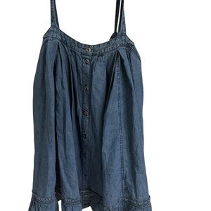 Free People Wild One Denim Mini Dress Chambray Blue Tie Strap Ruffle Medium